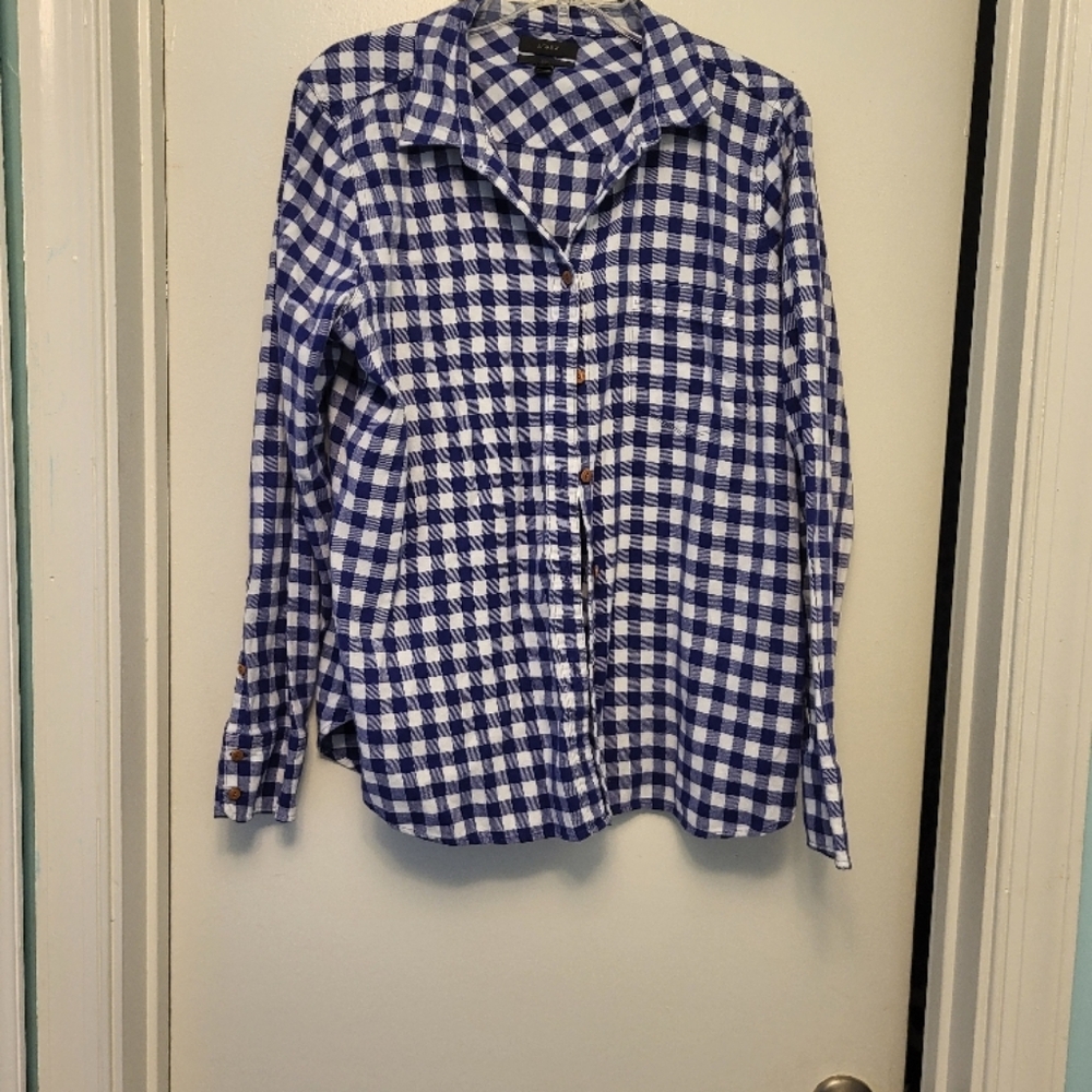 J. Crew Purple & White Long Sleeve Flannel Shirt Size 14